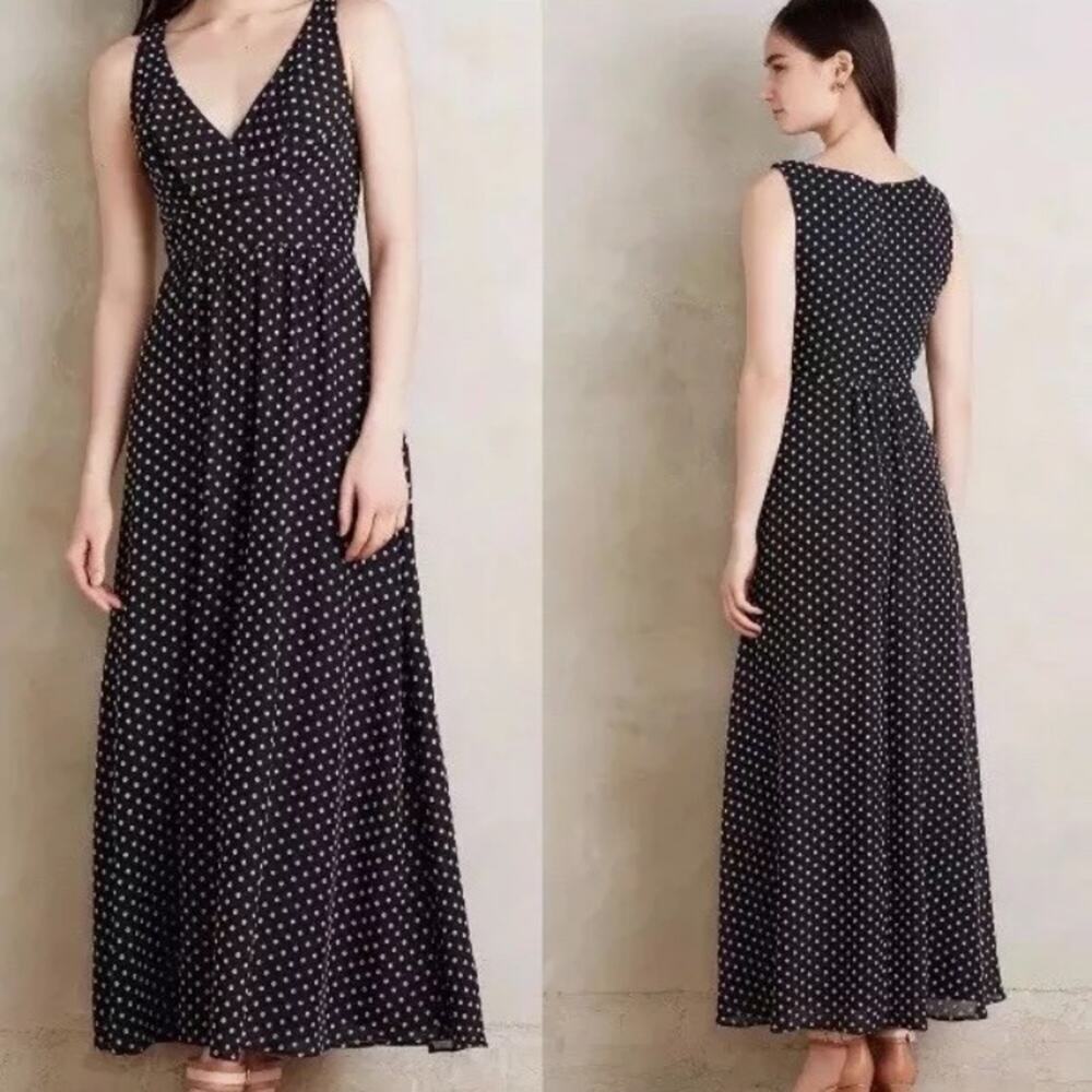 Anthropologie Eva Franco Clipdot V-Neck Maxi Dress